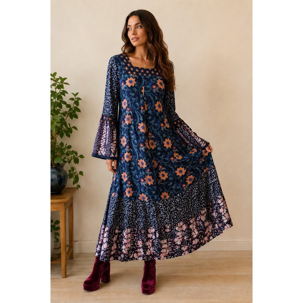 Vintage 70s David Silverman England Floral Boho Maxi Dress S/M RARE!